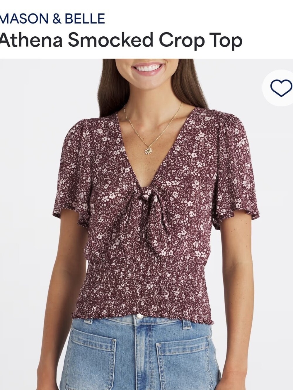 Mason And Belle Athena Smocked Crop Top - Burgundy Floral